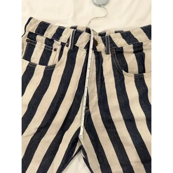 6397 Blue & White Striped Cropped Denim Pants Shorty Women's 28 Italian Nautical - Picture 9 of 15